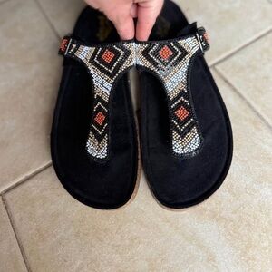 Geometric Beaded Black Boho Sandals